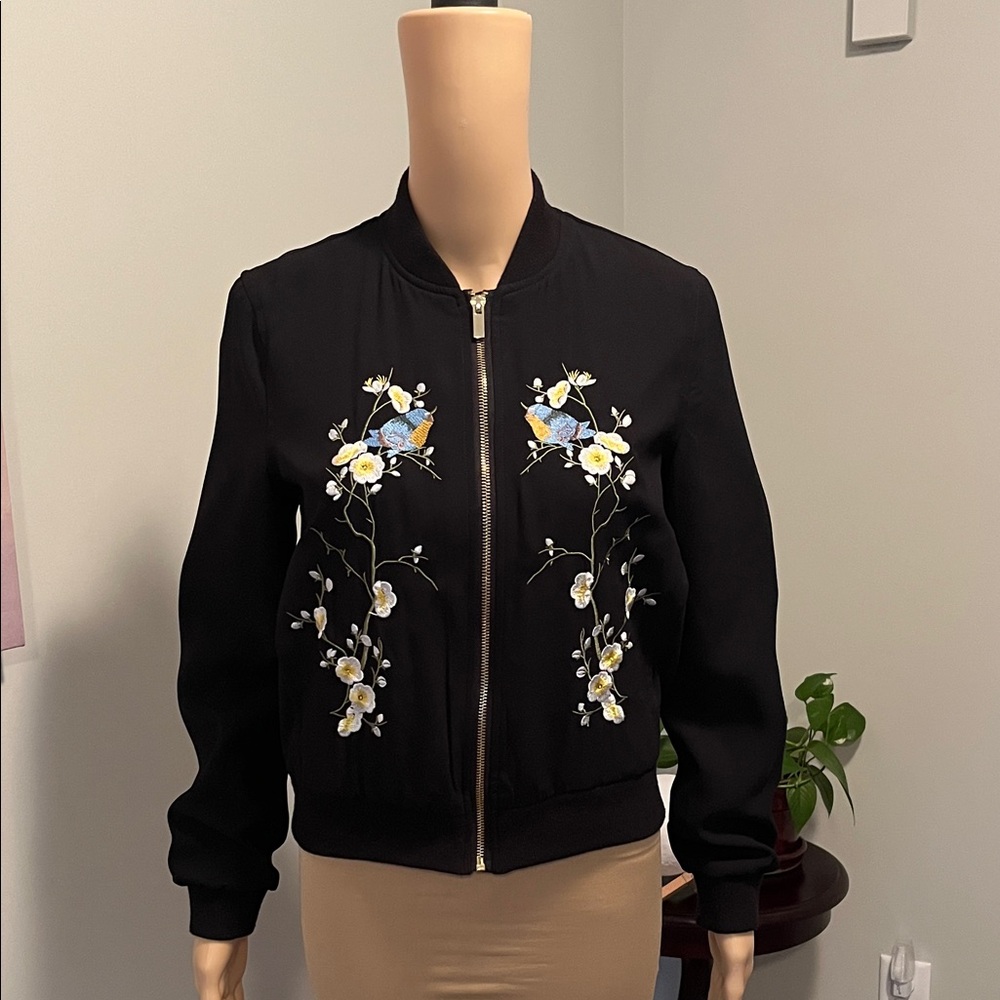 WD.NY Black Bomber Jacket with Floral Embellishments